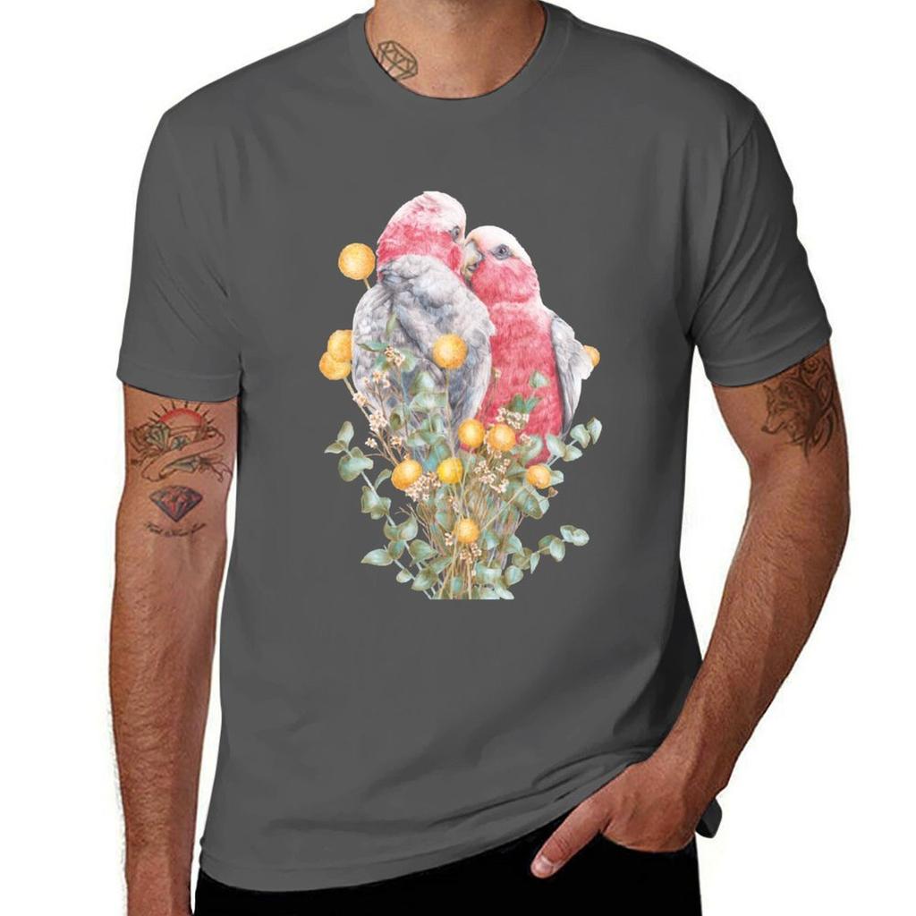 Australisches Galah-Paar Floral Birds T-Shirt Trendiger Print Kurzarm-T-Shirt