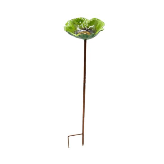 Metal Flower Yard Stake Handmade Bee Watering Station Ground Insert Bird Bath Feeder Butterfly Drinking Bowl Outdoor Decor for Garden Yard Lawn
