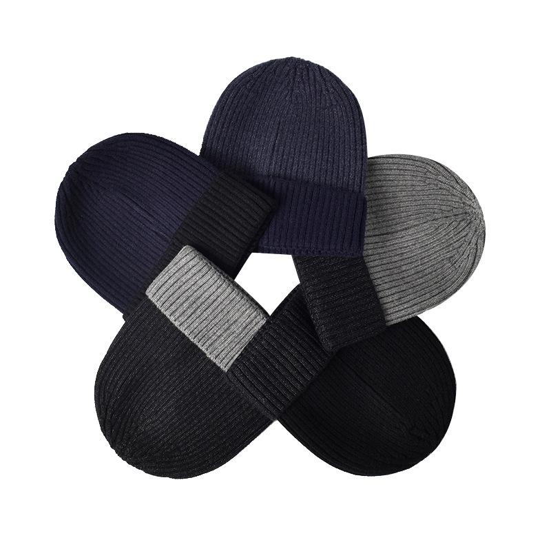 Men's and Women's Knitting Hats Warm Wool Hats Curled Brim Hats Outdoor Round Top Pullover Hats
