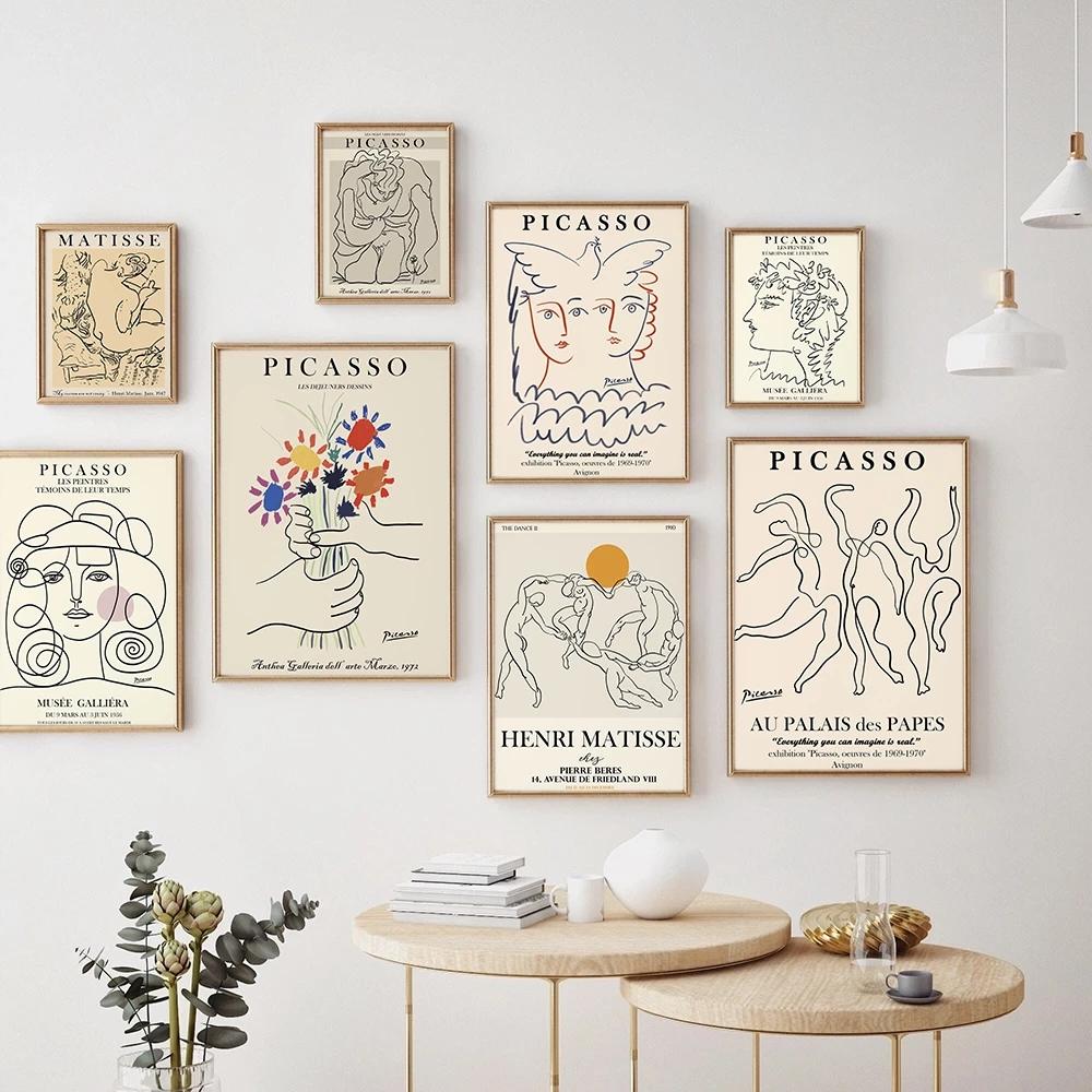 Picasso Matisse Poster Picture Retro Abstract Home Interior Decoration Canvas Painting Line Wall Art Prints Minimalist Geometric