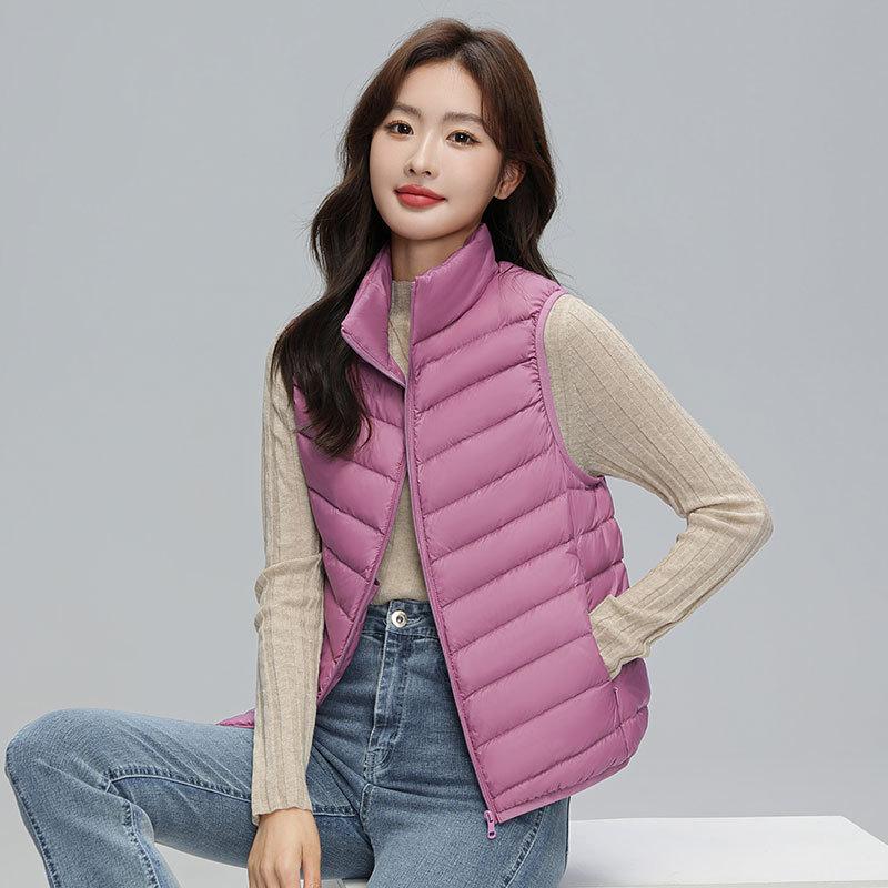 Autumn and Winter New Fashion Stand-up Collar Zipper Short White Duck Down Vest Winter Vest Jacket Vest Tide