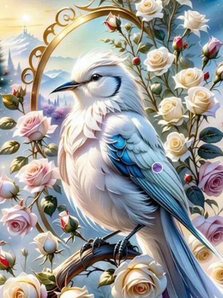 Diamond Cross Embroidery Feather Flower and Windbell Bird 5D DIY Diamond Embroidery Diamond Painting Home Decoration