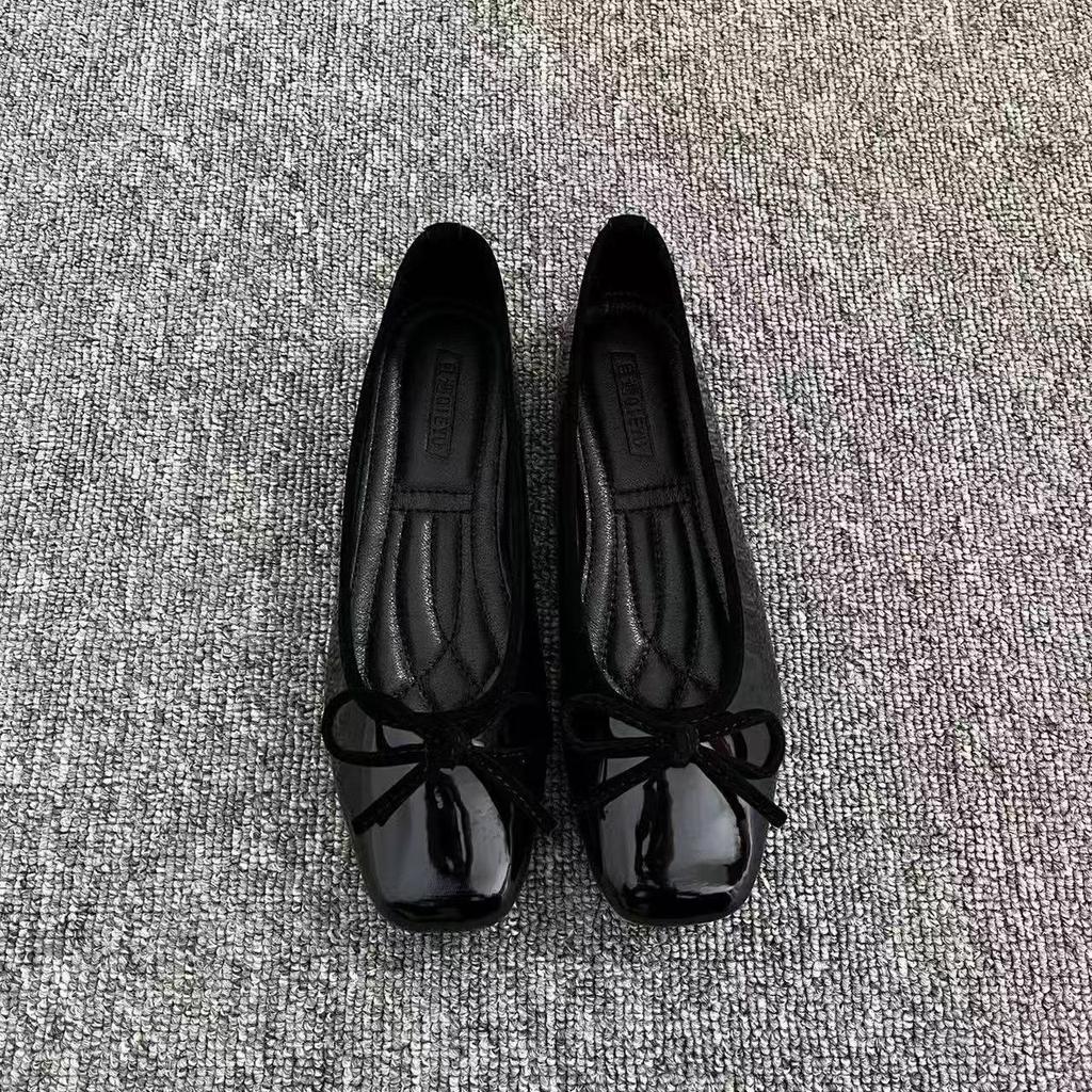 Doudou Grandma Ballet Bow New Square Toe Flat Sole Red Single Shoes Scented Style Light Mouth Elegant Women's Shoes