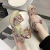 Fashion Women Wedge High Heels Sandals Flower Print Summer Casual Shoes for Women