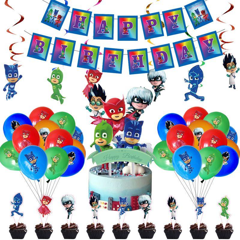 PJ Masks Mottoparty Zubehör mit fröhlicher Dekoration und festlichem Geschirr