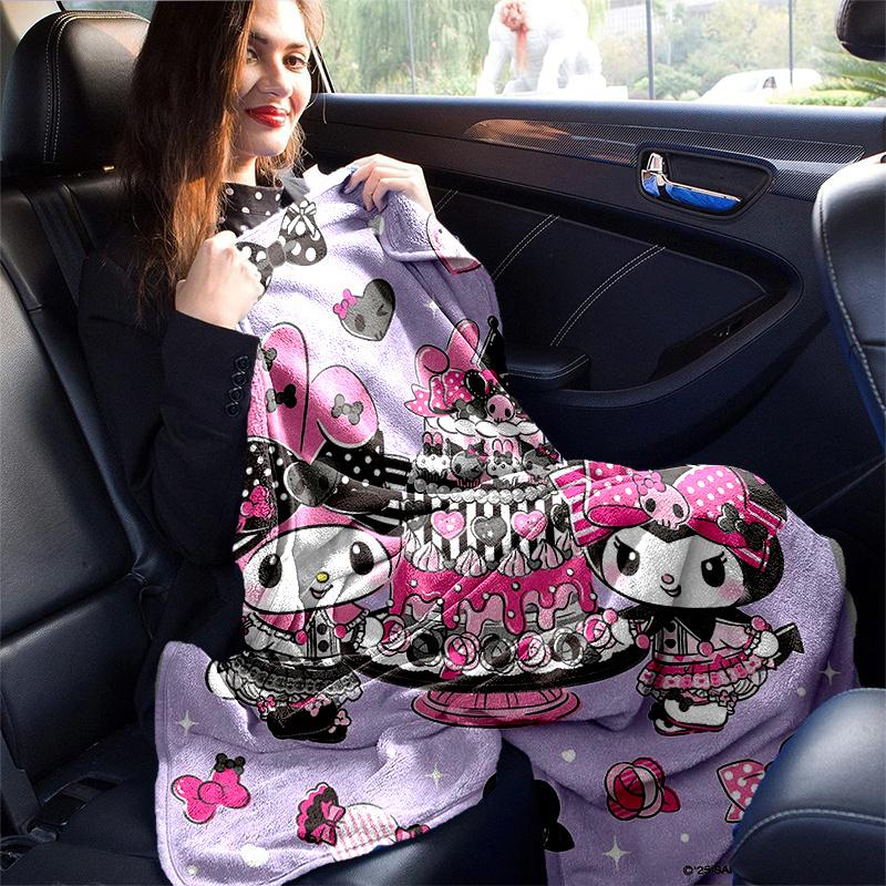 1pc My Melody and Kuromi Celebrate Blanket, Soft Throw for Room Decor, Perfect Gift for Family and Friend, Living Room, Travel, Camping, Car Blankets,