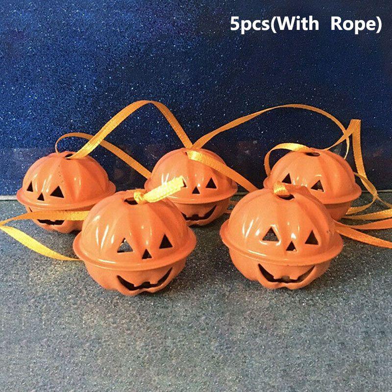 Set Of 5 Or 10 Charming Metal Halloween Pumpkin Bells For Enchanting Decor