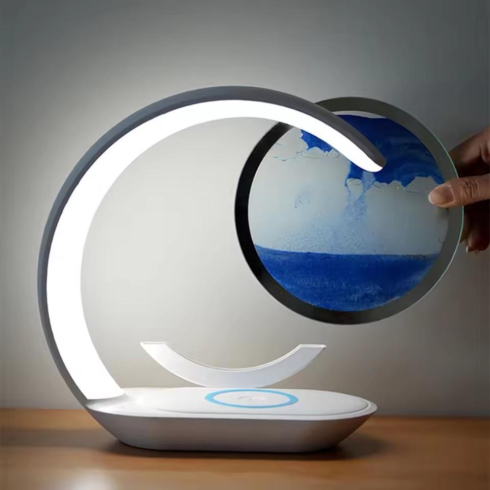 Table Lamp USB Wireless Charging Desk Lamp 3D Hourglass Ornaments Sand Painting Night Light for Office Room Decoration