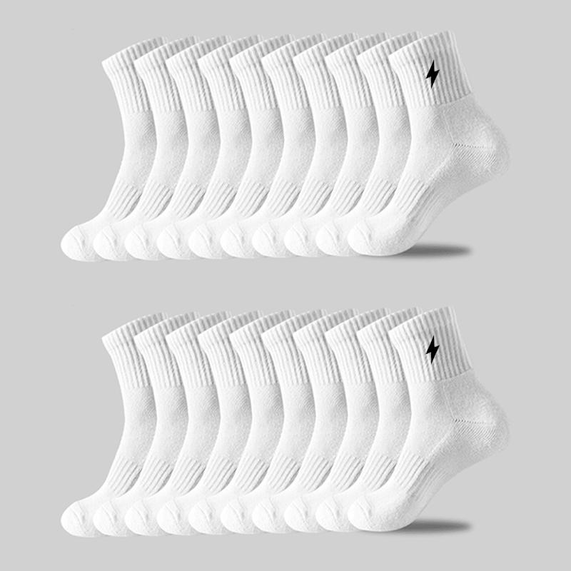10 Pair Black and White Embroidered Lightning Men's and Women's Solid Color Medium Socks Thin Soft Sports Neutral Couple Sock