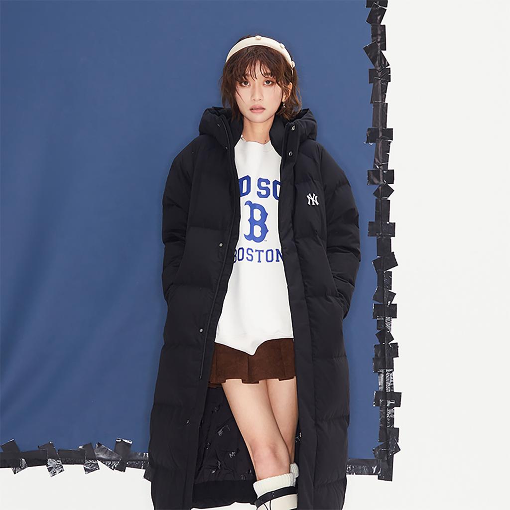 MLB New York Yankees Letter Logo Embroidered Zipper Long Down Jacket Unisex Outerwear Black 3ADJB1436-50BKS
