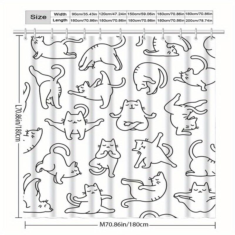 Minimalist Black and White Line Art Cat Yoga Shower Curtain for Bathroom Home Decor with 12 Hooks Enhance Spatial Aesthetics