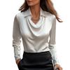 Women Shirt Lapel Swing Collar Long Sleeve Casual Loose Fit Shirt Solid Color Versatile Smooth Satin Shirt Daily Wear