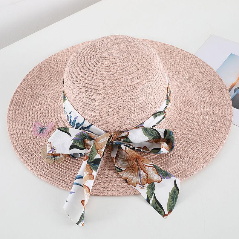 Bohemian Style Sun Protection Straw Hat for Women's Summer Seaside Vacation Bow Shaped Big Brimmed Hat