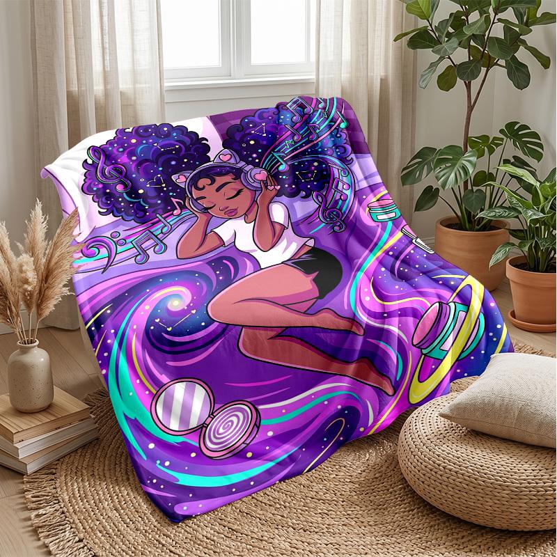 Music Dreams In Space Theme Blanket Lightweight Warm Flannel Blanket Decorative Throw Blanket for Home Decoration