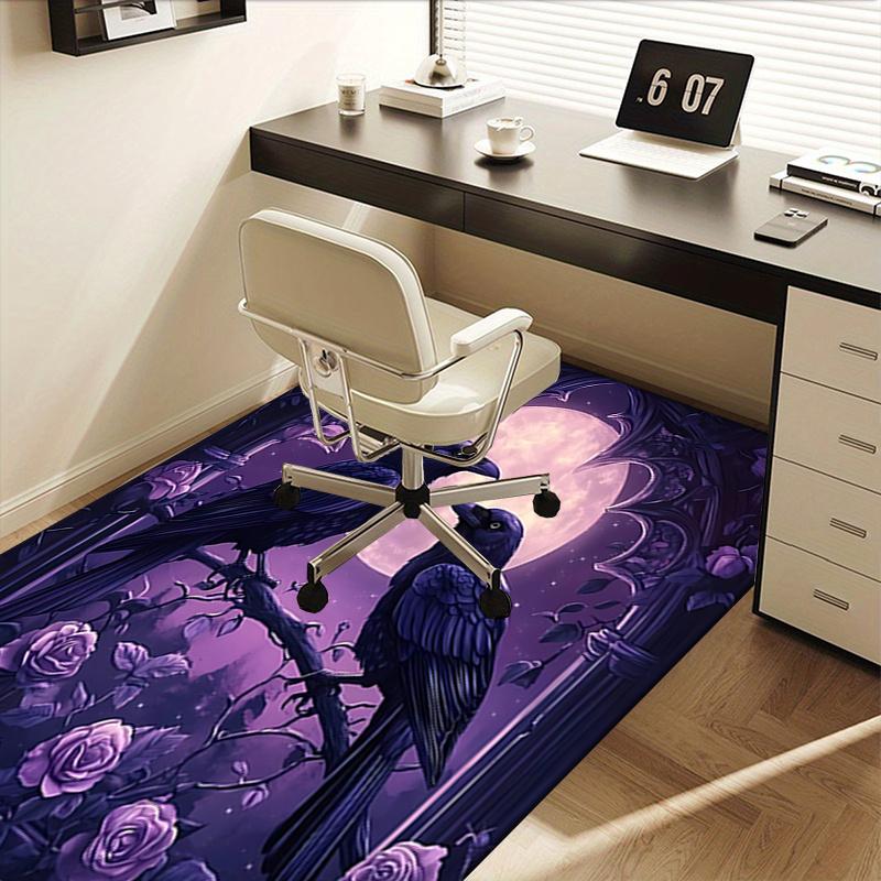 Raven Moonlit Garden Chair Mat Office Carpet, Oversized Rug for Home Decor, Sofa Mat, Desk Pad Gift,