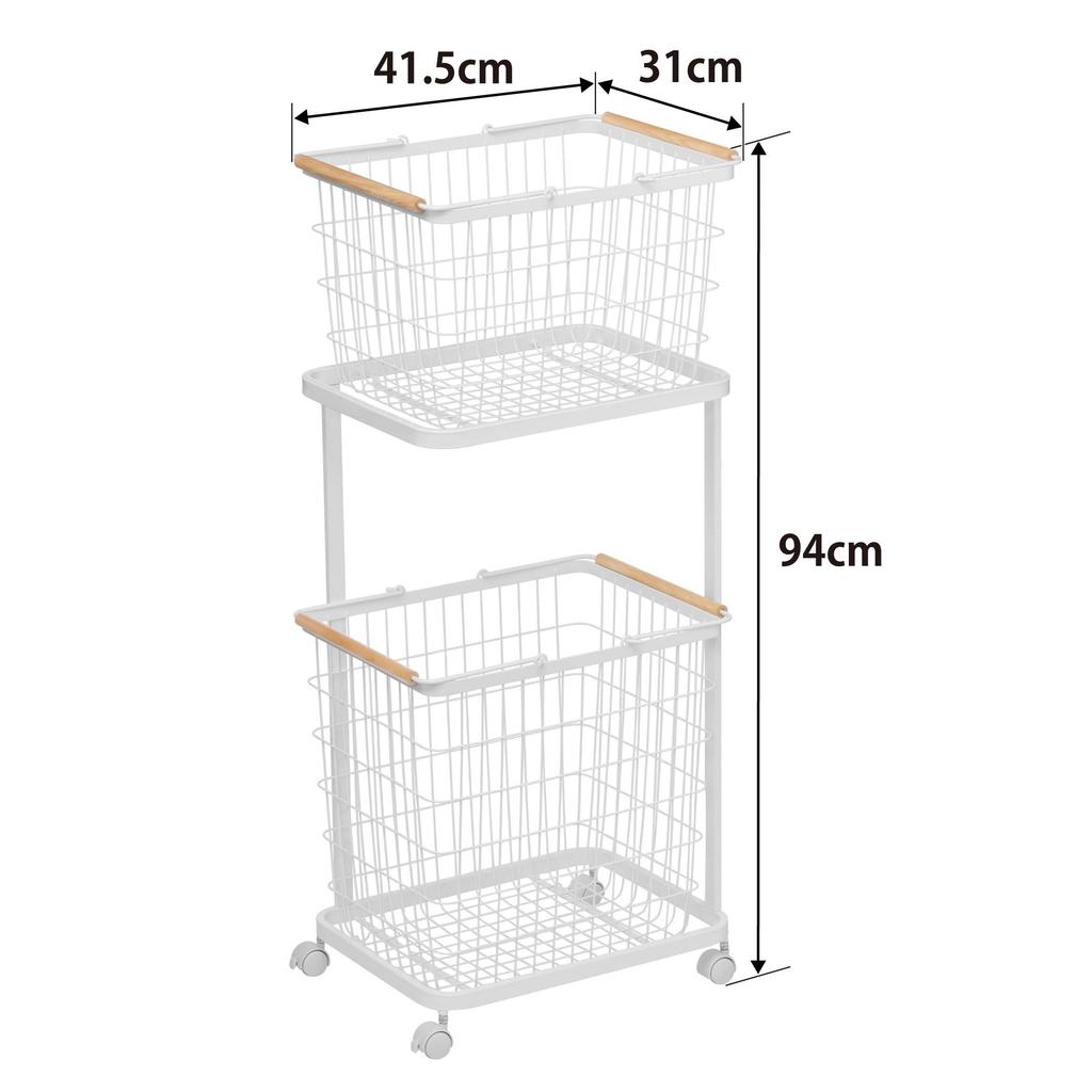 Yamazaki Jitsugyo Laundry Wagon Basket White X D31 X H94cm Tosca Laundry Basket with Casters Large Capacity 3300 + Approx. W41.5