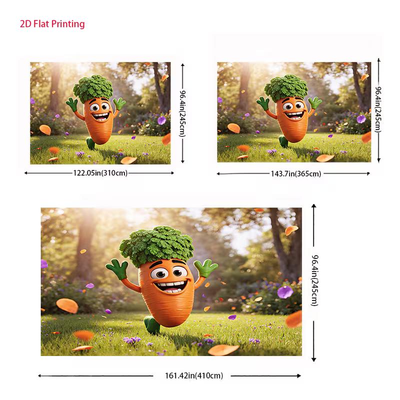 2D Flat Cute Vegetable Backdrop Cheerful Carrot in the Sunlit Garden Background Cloth