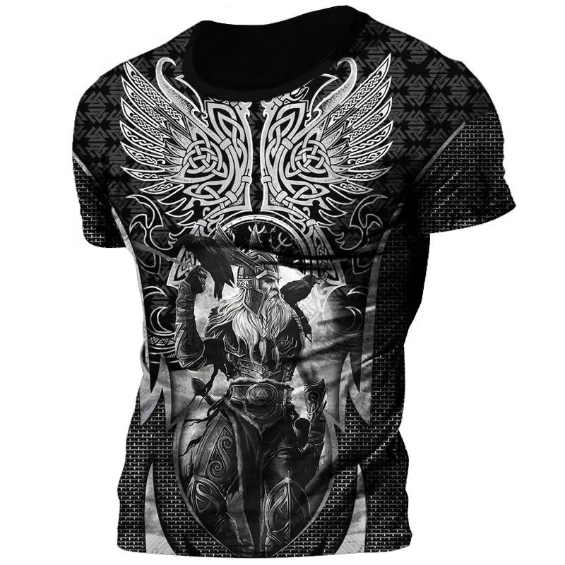 Été 2025 Nouveau Chaud Vintage Viking Tatouage Imprimé 3D T-shirt Homme Mode Street Confortable Respirant Grande Taille Haut Ample
