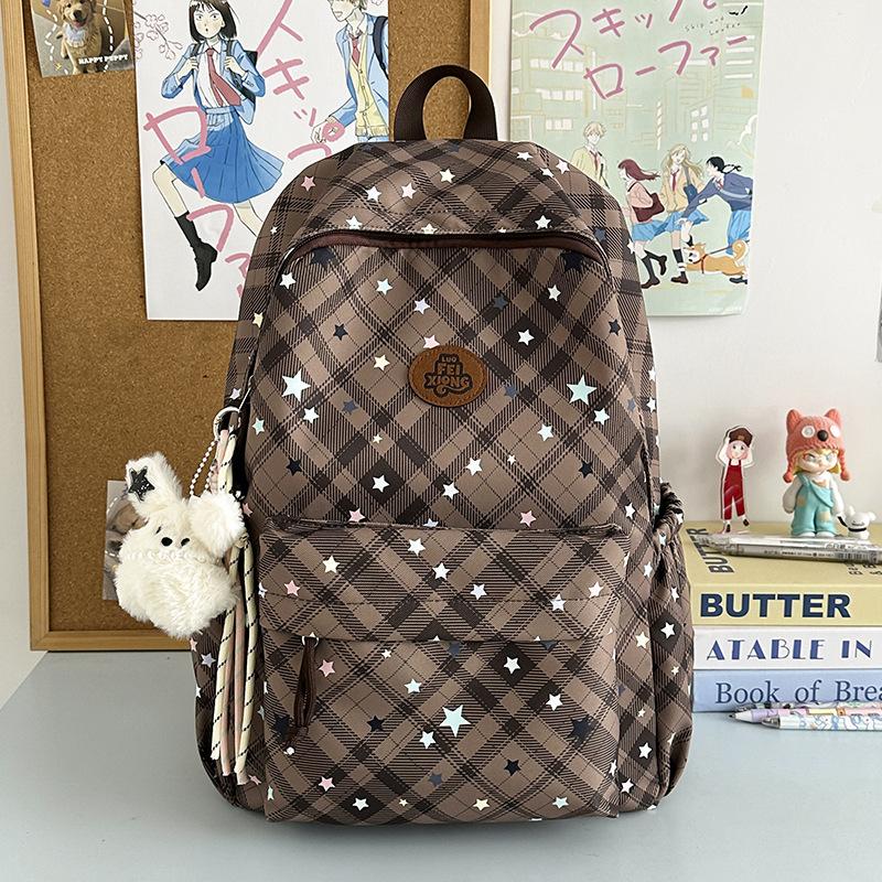 Schultasche1011 trendige Mode karierter leichter Schulrucksack Rucksack Damen große Kapazität vielseitig Freizeit Schüler Pendler Rucksack