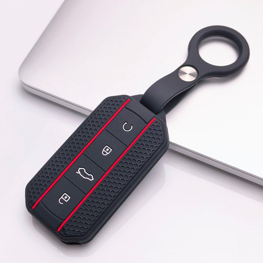 4 Button Silicone Key Fob Cover with Matching Keychain for Chery Jaecoo 7 8 J7 J8 Lock Unlock Trunk Remote Start Buttons, Full Wrap Key Guard for