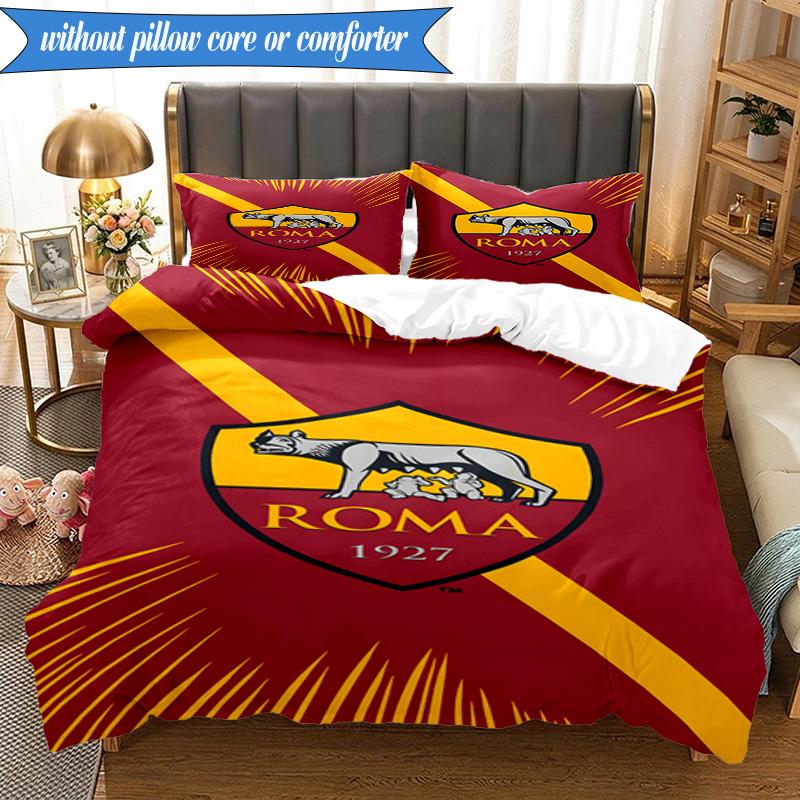 3-teiliges Weiches Bettwäscheset mit Aufdruck des Fußballvereins Rom-Wölfe, Enthält 1 Bettbezug und 2 Kissenbezüge, Perfekt für Schlafzimmer, Wohnheim, Geschenk für Fans