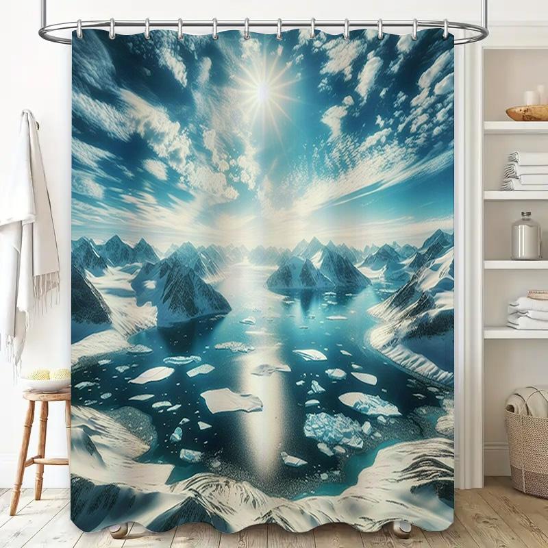 Snowy Mountain Iceberg Shower Curtain Printed Bath Decorations Waterproof Fabric for Home Bathroom Decor White Blue Color 3D Pri