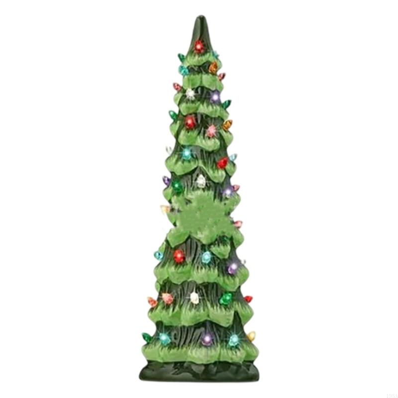 Keramik-Weihnachtsbäume, vorbeleuchtet, handbemalt, Tisch-Feiertagsdekoration mit bunten Lämpchen, LED-Lichter – Grün