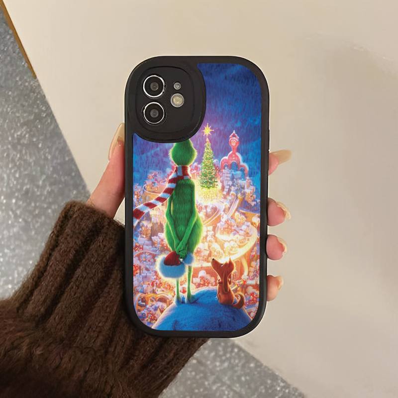 Christmas Green Monster Hard Leather Phone Case for iPhone 13 12 Mini 11 14 Pro Max Xs X Xr 7 8 Plus 6 6s Se 2022 Silicone Cover