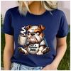 Unisex Womens Cotton Dog Coffee Print Tshirt Loose Round Neck Casual Short Sleeve Fashion Top Clothing Summer