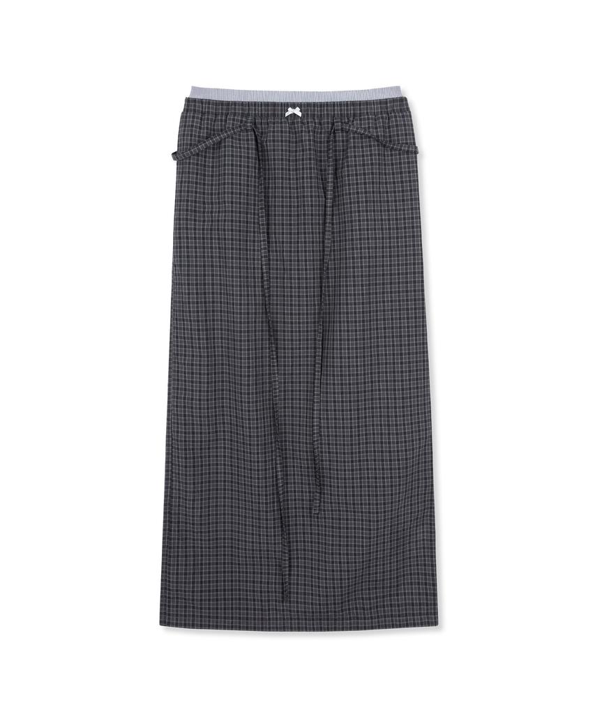 Holpeipeo Layered Check Maxi Skirt (Charcoal)