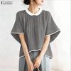 Women Casual Round Neck Loose Summer Half Sleeve Blouse