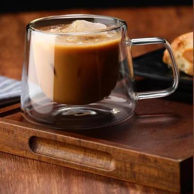 Tazza da caffè espresso trasparente a doppia parete in vetro resistente al calore, a forma di diamante, per uso domestico, per la colazione, il latte, il succo e il tè.