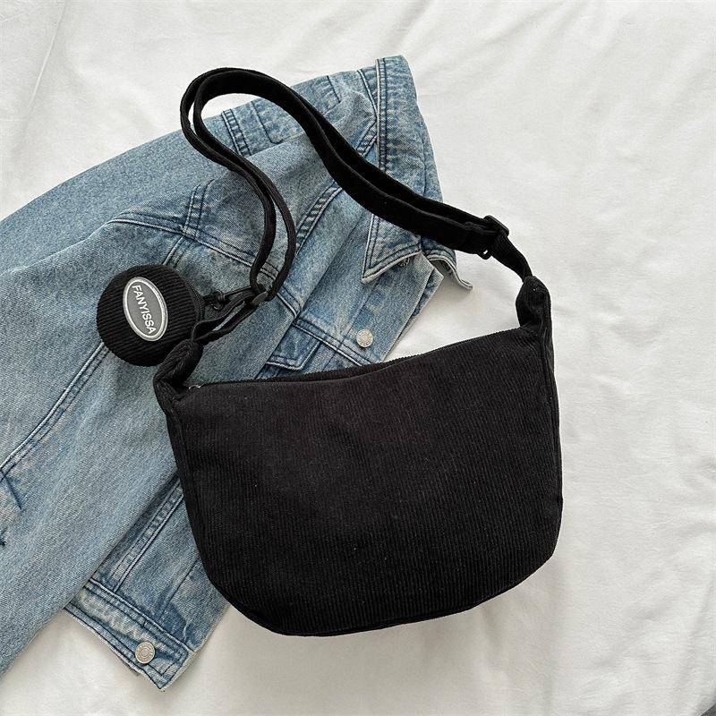 Neue trendige Umhängetasche für Damen aus japanischem Cord für Instagram-Studenten, vielseitig einsetzbar für Unterricht und Pendeln, große Umhängetasche