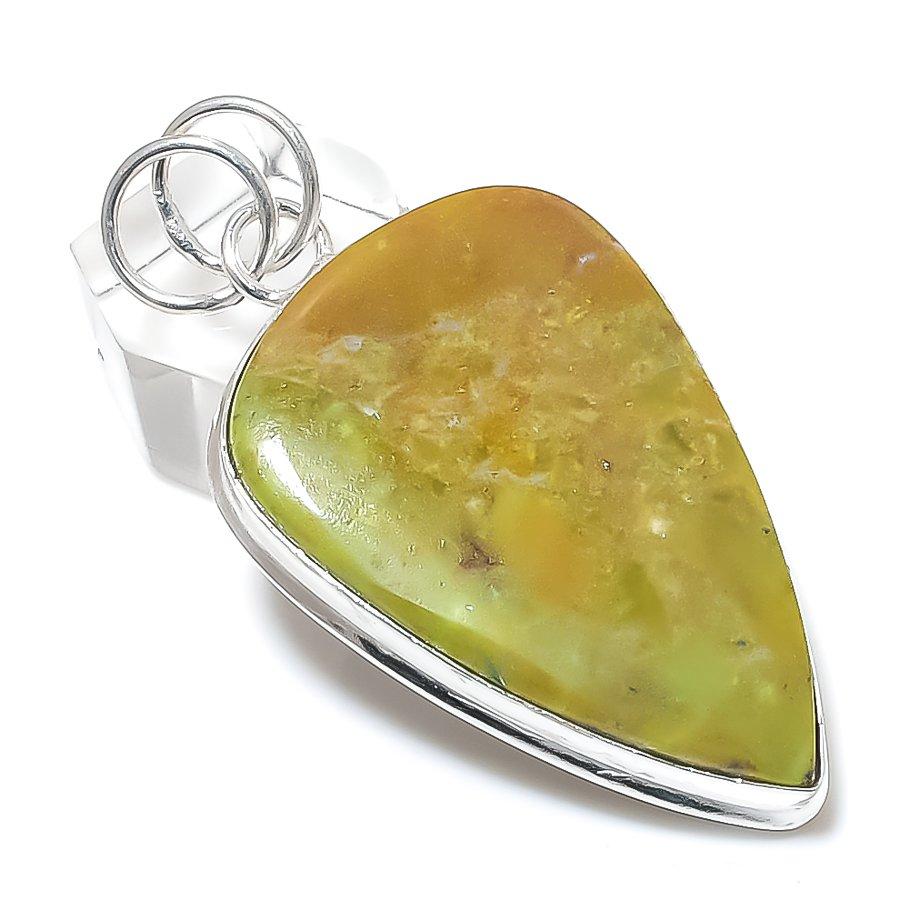 Swiss Green Opal Ethnic 925 Sterling Silver Jewelry Pendant 2.36" R8a32