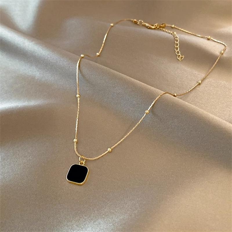 Black Exquisite Minimalist Square Pendant Choker Chains Necklace For Women Jewelry Party Gifts