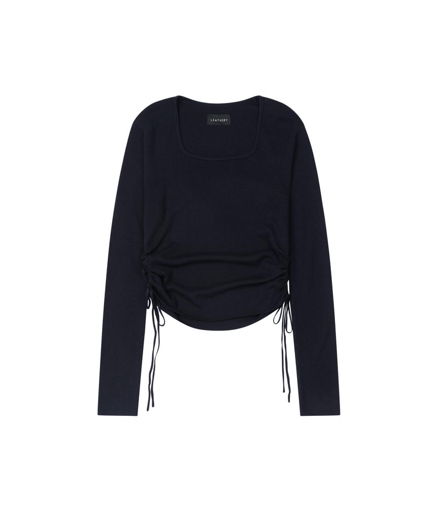 Ledeoli Square Neck Shirred Wool Knit Top [Melange]