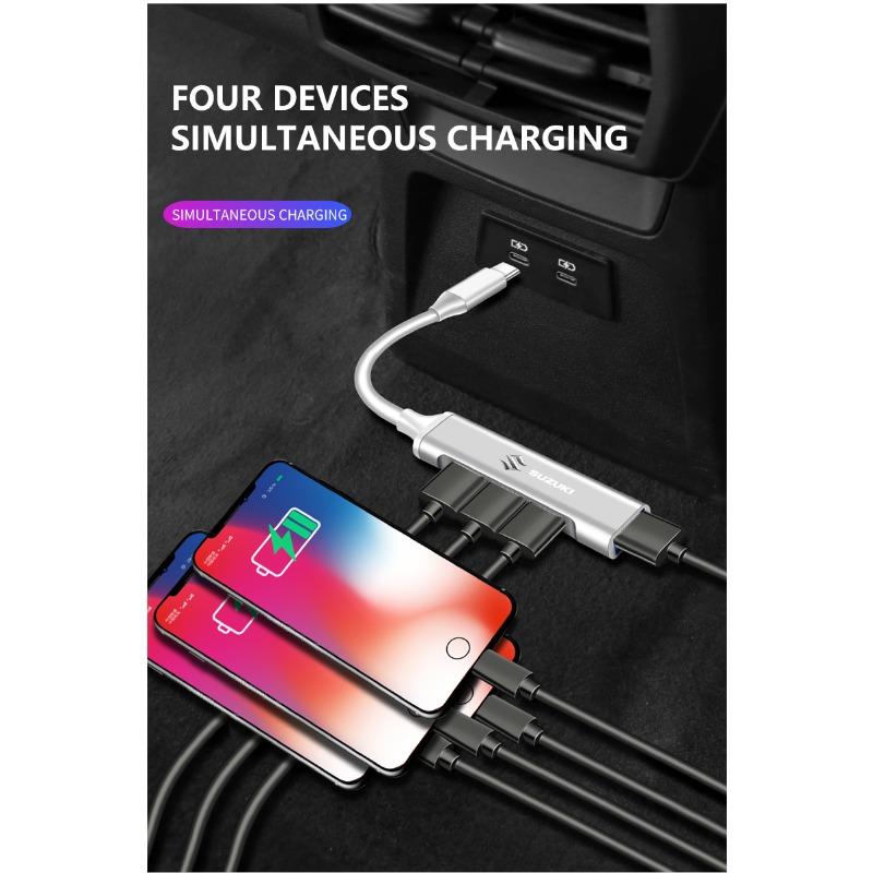 4 Ports USB 3.0 HUB TYPE-C Multi High Data Transmission Car Adapter For Suzuki DZire IGNIS Grand Swift Jimny Vitara Baleno SX4 GW250 Splash Swace