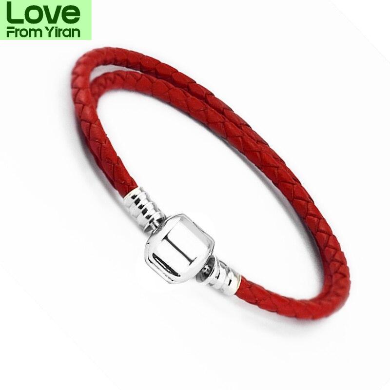 Red Moments Leather Bracelets With Silver Clasp Fits For Original 925 Silver Charms &Beads For Jewelry Making Diy Bracelets