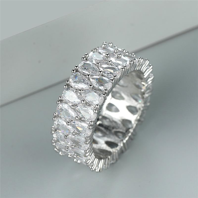 Mode Zilveren Kleur Grote Brede Dubbele Rij Traandruppel Witte Stenen Ring Luxe Liefde Verlovingsring Vintage Trouwringen Waterdruppel