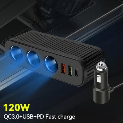 12V/24V 120W Multifunctional Car Cigarette Lighter Fast Charger PD QC USB Quick Charge Power Adapter Charger Socket