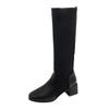 Retro 5cm Square Heel Middle Heels Knitted Elastic Long Boots Women Knee High Sock Boots Fashion Square Toe Patchwork Women Shoe