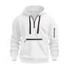 Fall Winter Men Hoodie Zipper Decor Loose Elastic Cuff Drawstring Warm Pullover Mid Length Hip Hop Solid Color Top for Sport Daily Wear