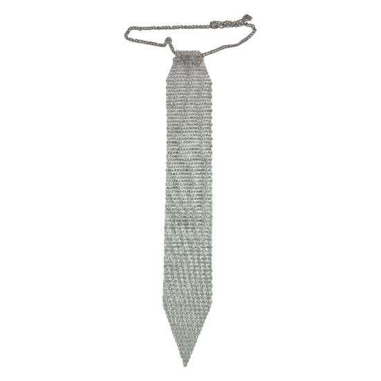 Sparkling Neck Tie Shiny Rhinestones Flat Mesh Style Metal Neck Straps Bling Necktie Christmas
