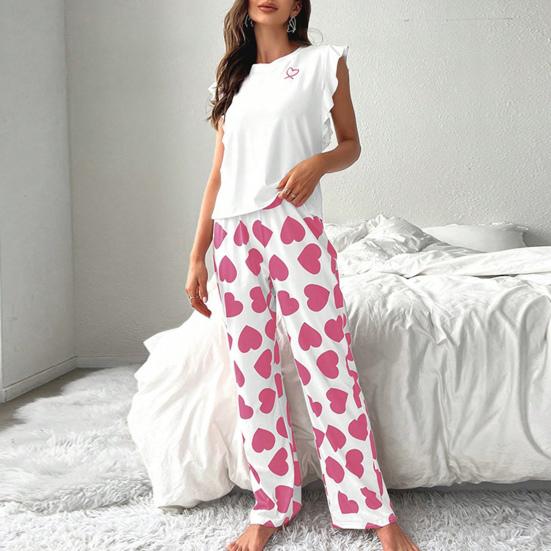 Women's Satin Pajamas Set Ruffle Trim Tank Top And Wide Leg Pants Set Casual 2 Piece Homewear Lounge Set