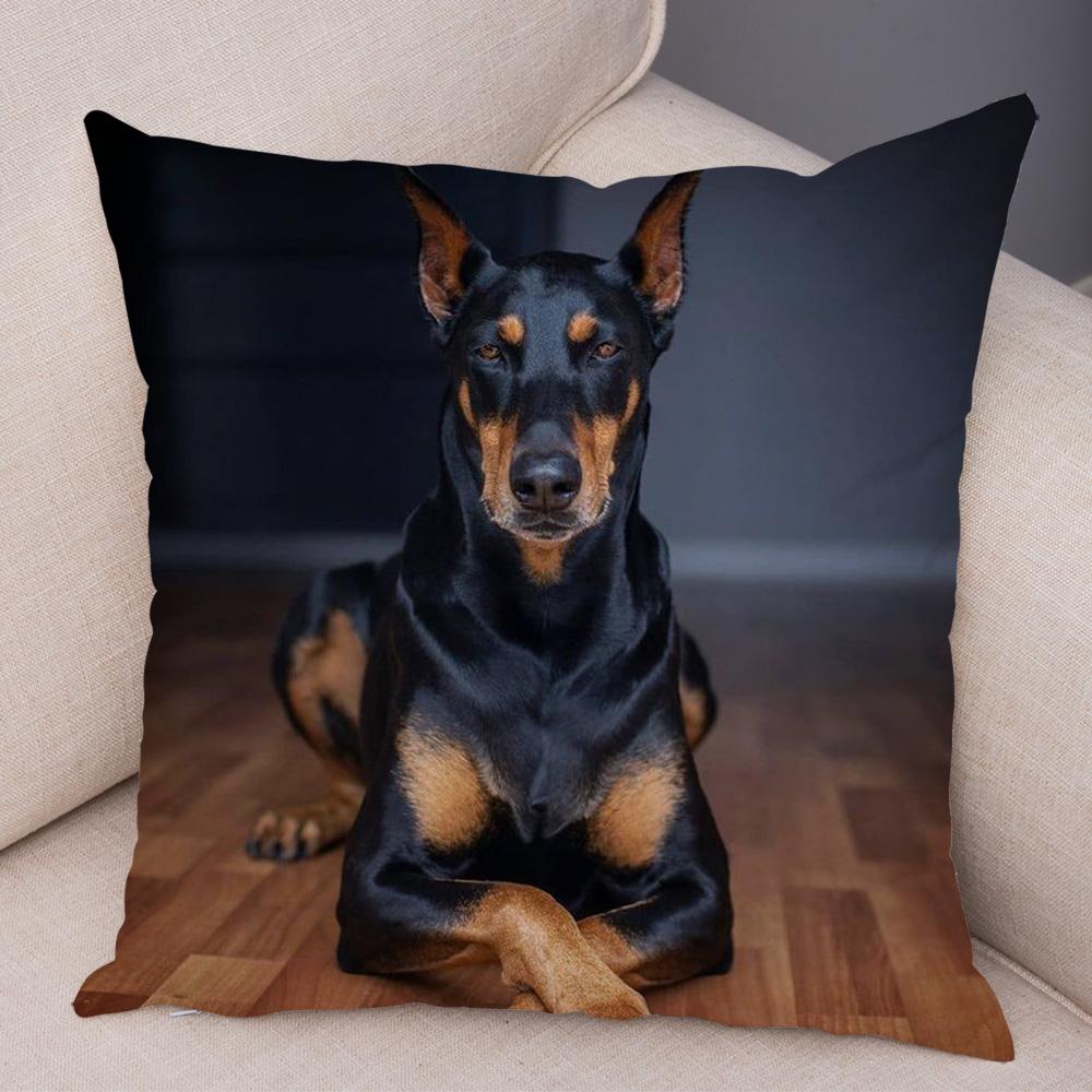 Dobermann Kussenhoes Dubbelzijdig Print Decor Huisdier Hond Dier Kussenhoes voor Auto Bank Huis Zacht Pluche Kussenhoes