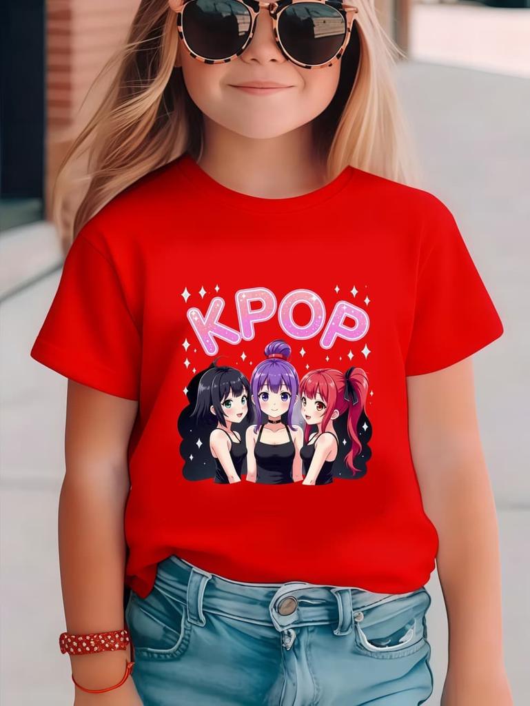 Kpop Cartoon Print Graphic Kids T-Shirts Funny Gift for Fans Harajuku T-Shirts Summer Tops Short Sleeve Tops Children's Clothing