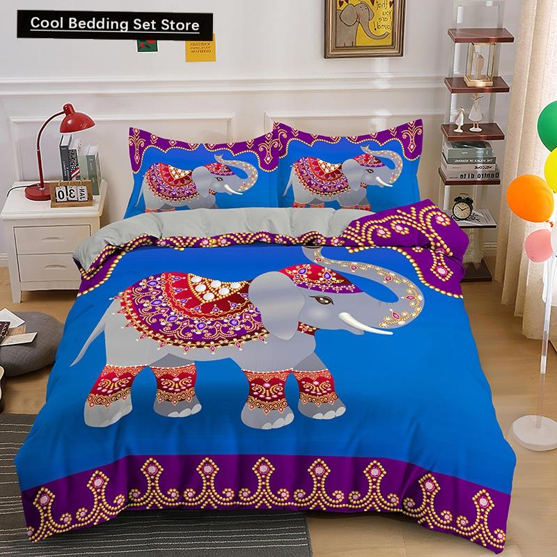 Bohemian Elephant Bedding Sets Queen King Size Colorful 2/3Pcs Duvet Cover Boho Psychedelic Indian Mandala Polyester Quilt Cover