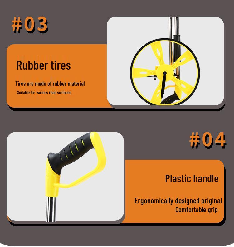 Folding Hand-Push High-Precision Outdoor Measuring Wheel with Rubber-Coated Large Wheel