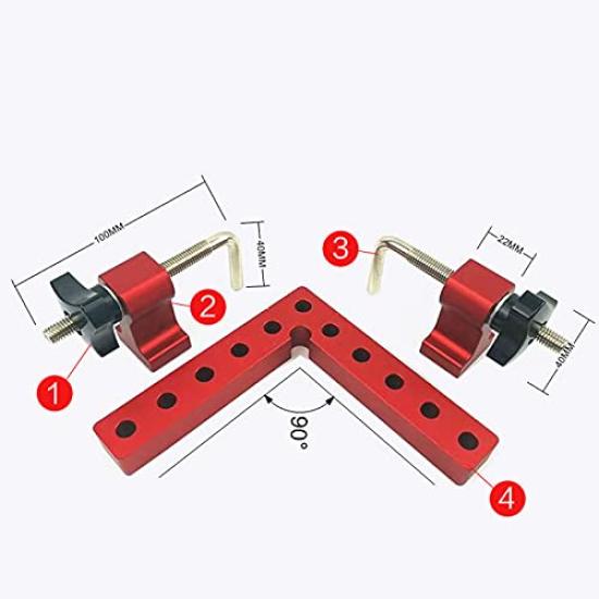 CarAngels Aluminium Kompletterande Fyrkantig Vinkelklämma 90 Grader Träbearbetning Fixerings- och Klämmaverktygssats, Kit, L-formad, Fyrkantig, (120x120)