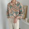 Fashion Street  Printed Loose Collar Men's Long Sleeve Top Simple Design Floral Pattern Shirt  Loose Men's Long Sleeve Shirt